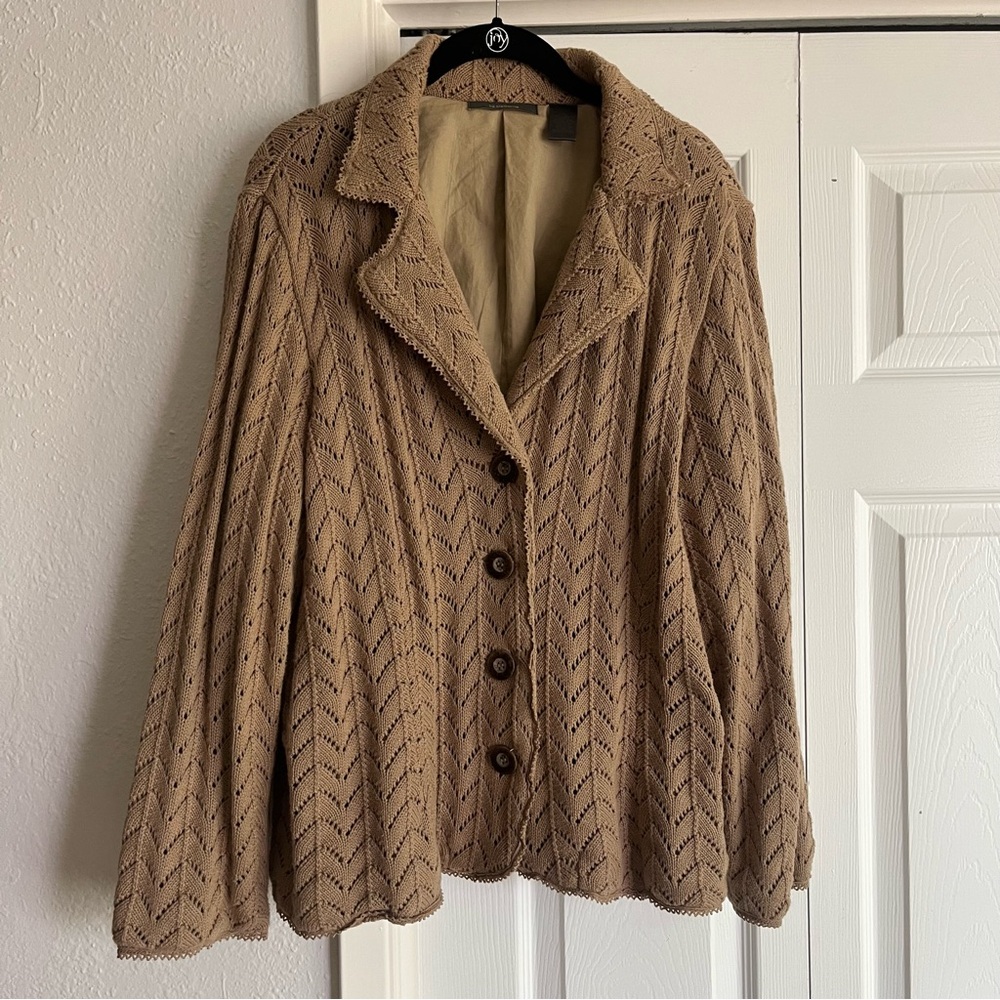 Vintage Liz Claiborne 100% Cotton Natural Fiber Knit Blazer Jacket Sweater